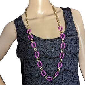 Vintage Estate Purple & Gold Long Oversize Link Chain Statement Necklace